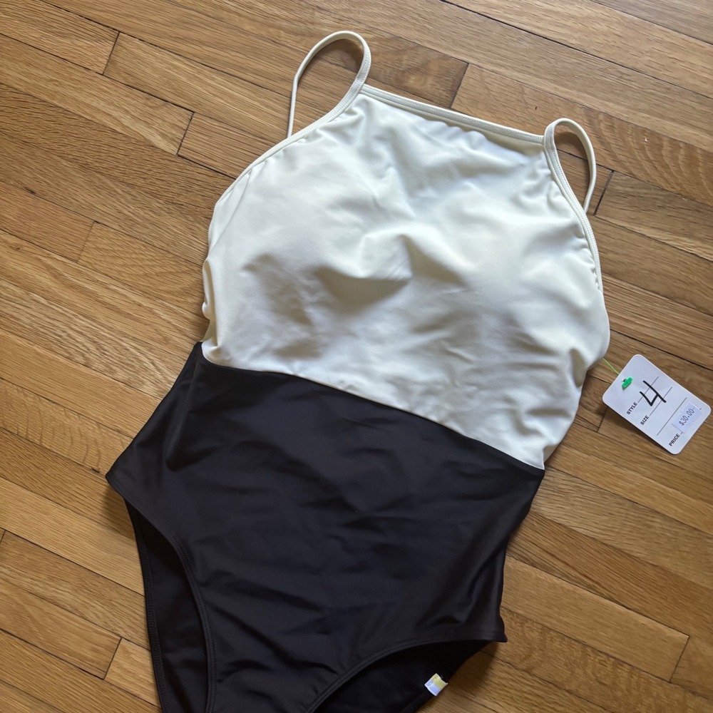 Summersalt The Surf One Piece Swimsuit Womens 4 Black White Minimizing Chic Pool